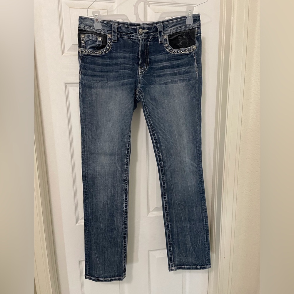 Miss Me Women's Boot Cut Jeans - Blue with Black Accents